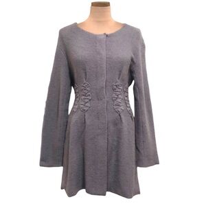 Anthropologie MOTH Sweater Jacket Medium Dove Gray Boiled Wool Floral Appliqué